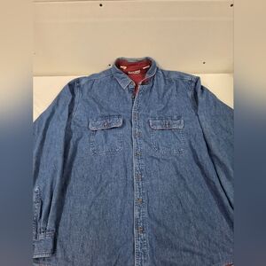 L.L. Bean Vintage Shirt Men's XL Tall Blue Flannel Lined Denim Button Up E201